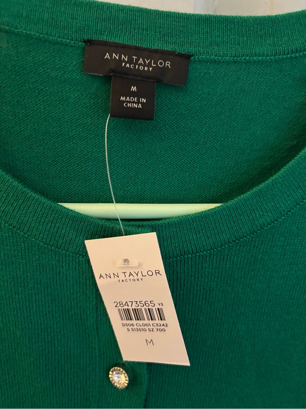Ann Taylor Factory Kelly Green Pearl-Button Crew Cardigan - Picture 2 of 2
